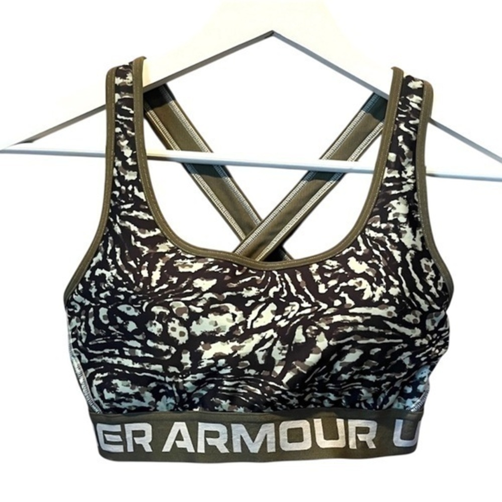 Under Armour Women’s Sports Bra Light Olive Green Camouflage Animal Print medium